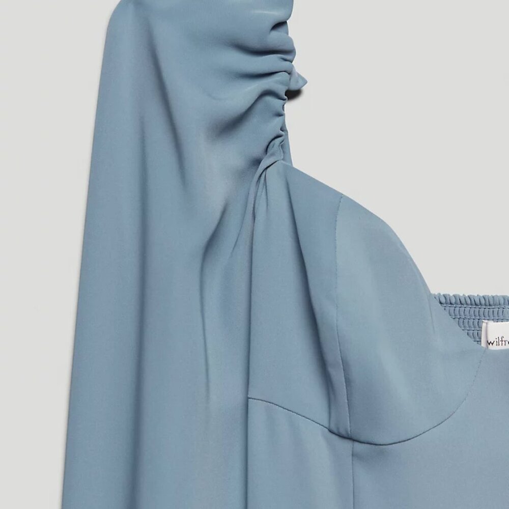 Aritzia Blue Satin Puff-Sleeve Mini Dress - Picture 4 of 9